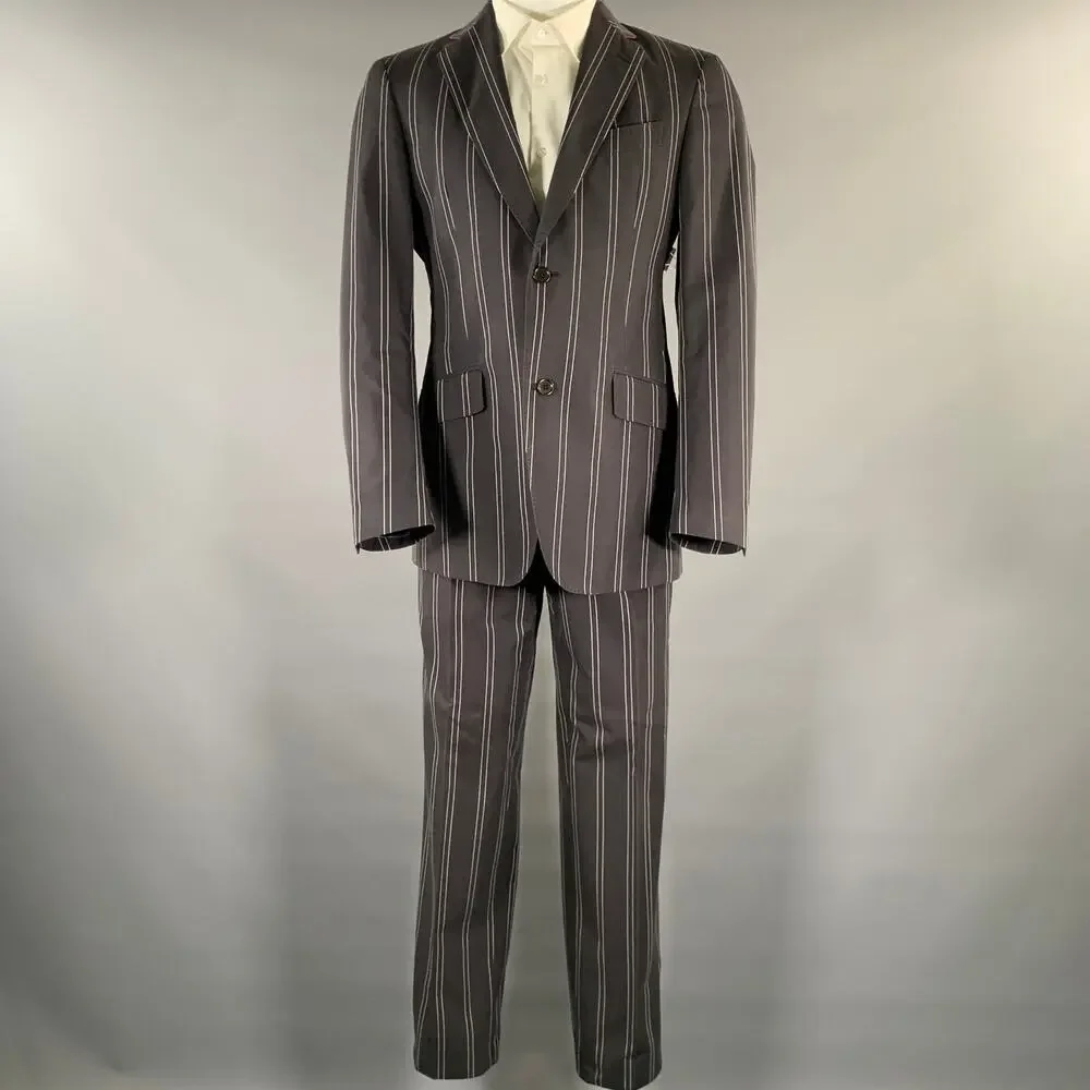 ETRO Size 38 Black White Pinstripe Cotton Notch Lapel Suit